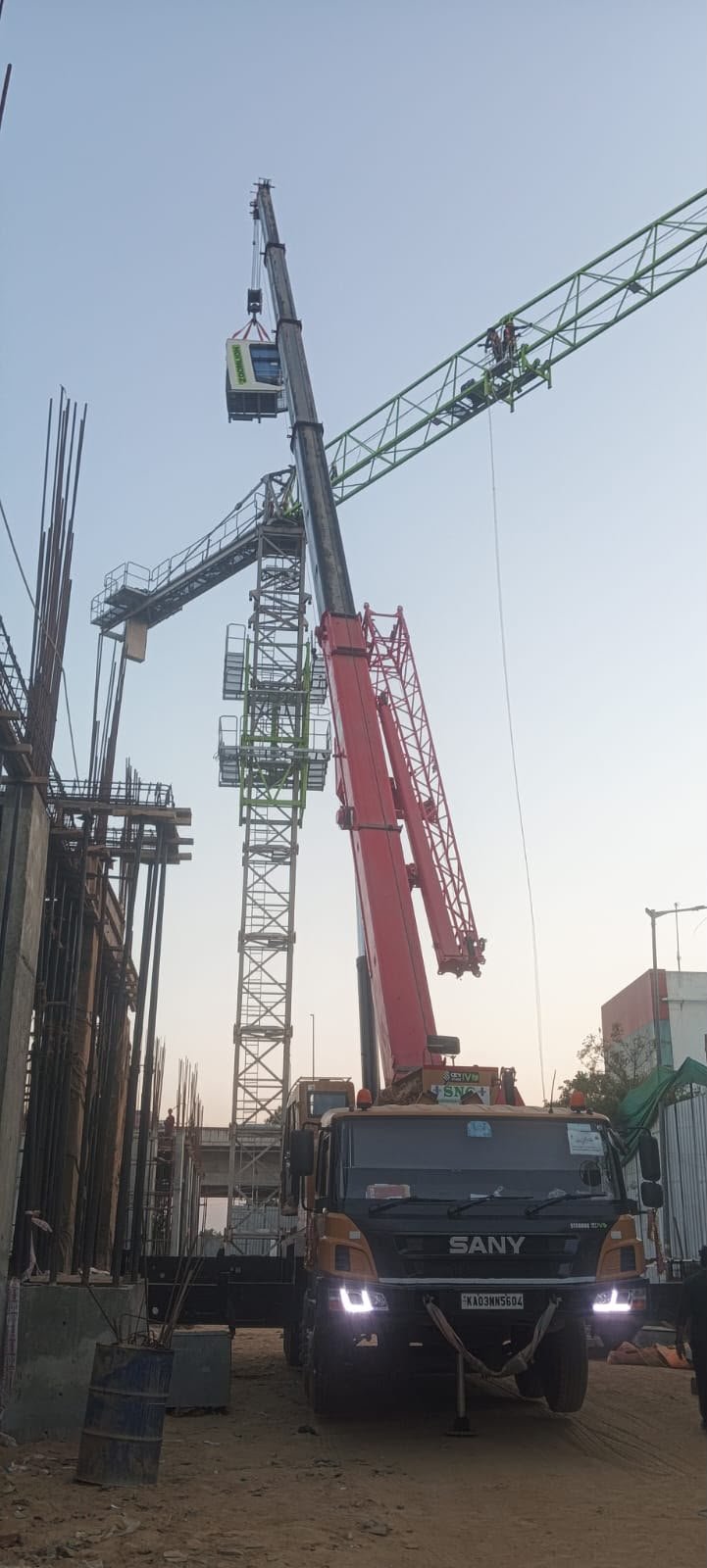 Tower Crane Assembly with Mobile Crane